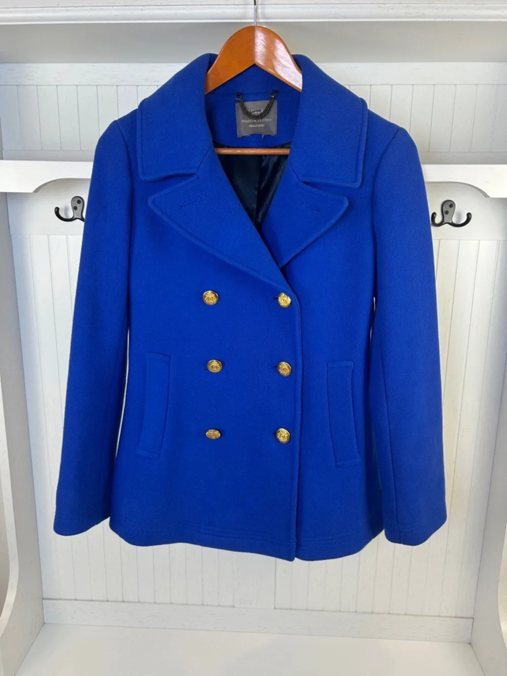 J.Crew Blue Wool Peacoat Gold Buttons Double Breasted Classic - Picture 1 of 13